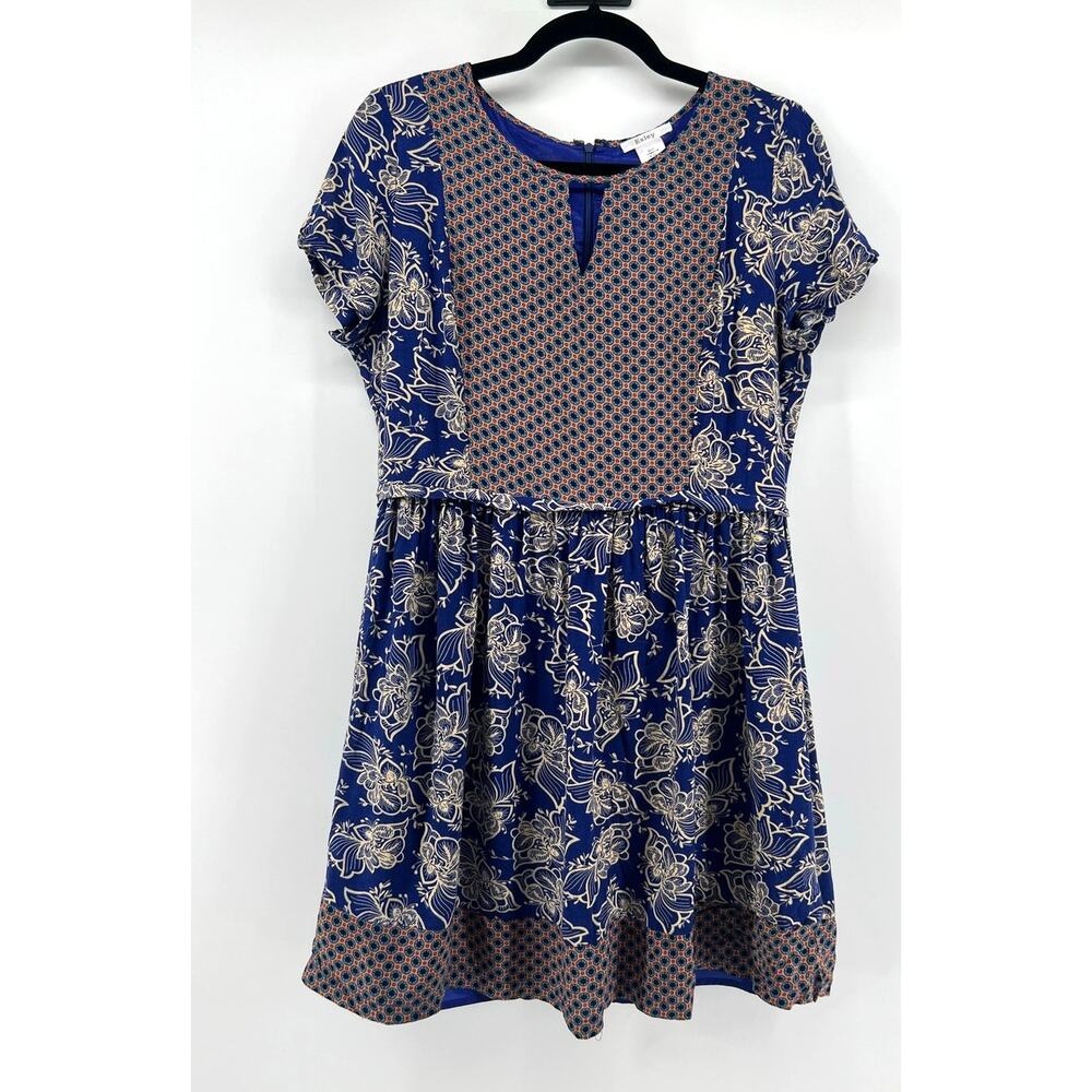 Esley Mixed print Mini Dress Size L Navy Blue Floral & Polka Dots Modcloth